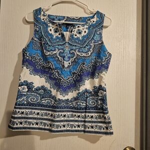 Talbots Blue and White Patterned Blouse Size 4P